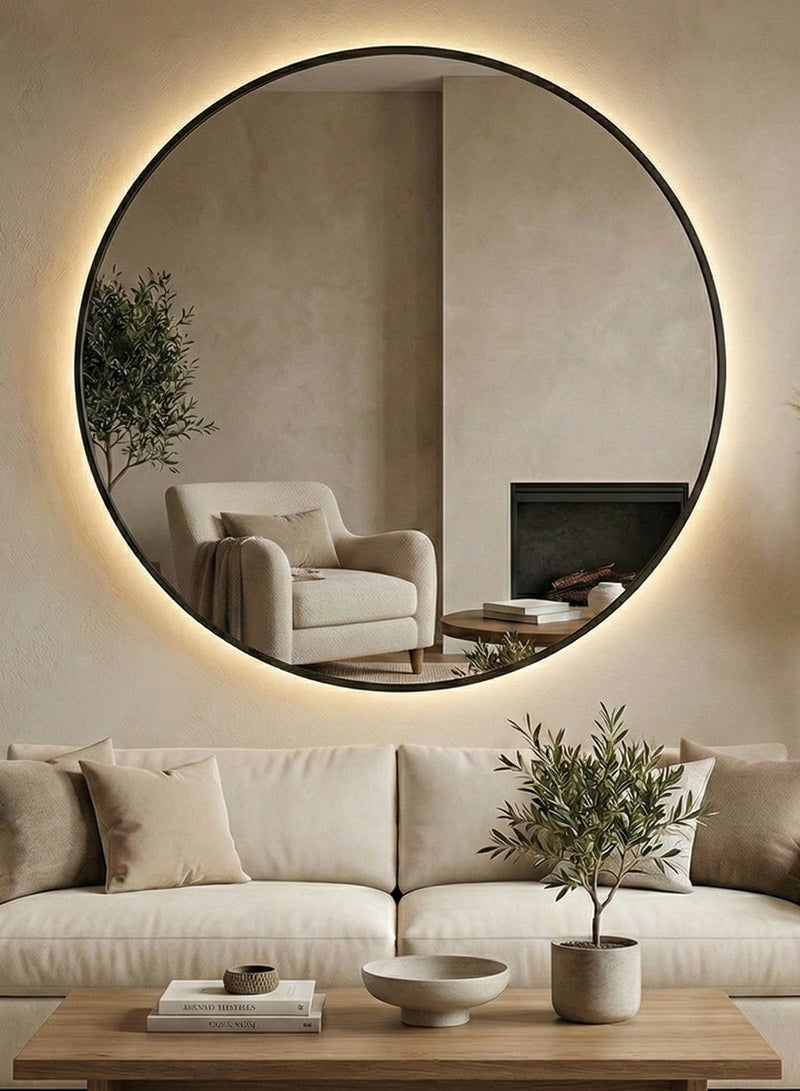 تايمي مرآة حائط 120سم بإضاءة ليد خلفية تعمل باللمس وإطار معدني أسود، مرآة مكياج مثبتة علي الحائط بتصميم عصري، مرآة للحمام وغرفة النوم وغرفة الملابس ومدخل المنزل - Image 3